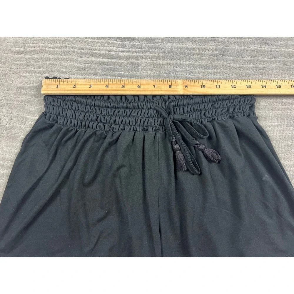 Hot Kiss Shorts Womens Medium Black Paperbag Smocked Waist Tassel Lounge Casual‎